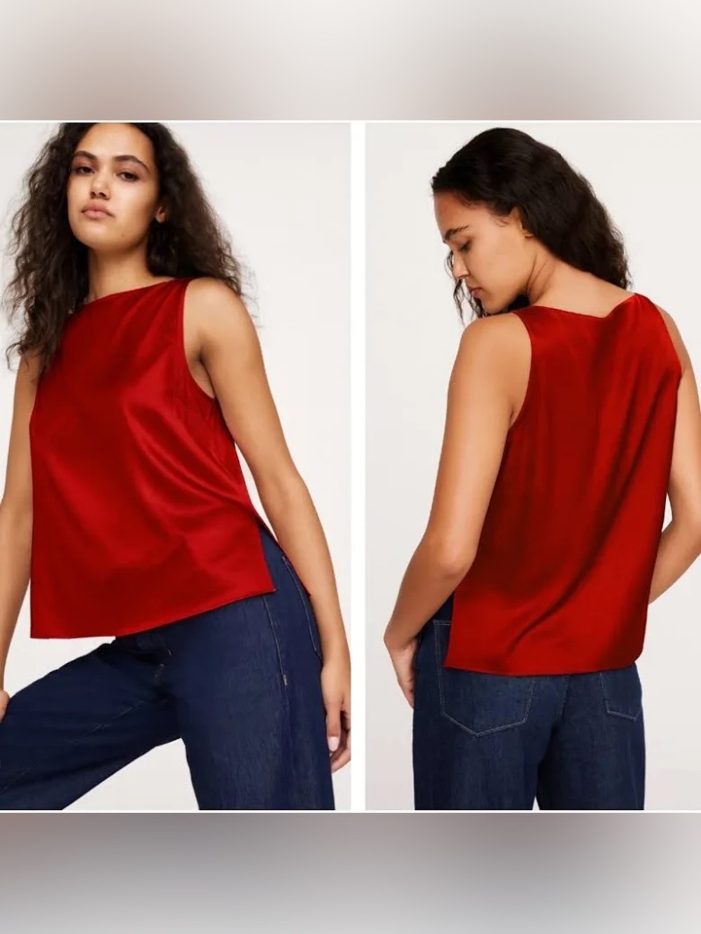 Banana Republic Red Satin Boatneck Sleeveless Tank Top Blouse XS